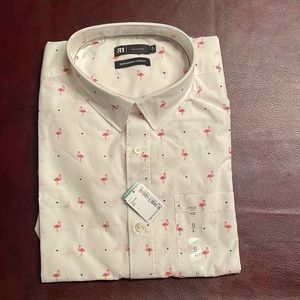 Short sleeve button up (spotted flamingos)